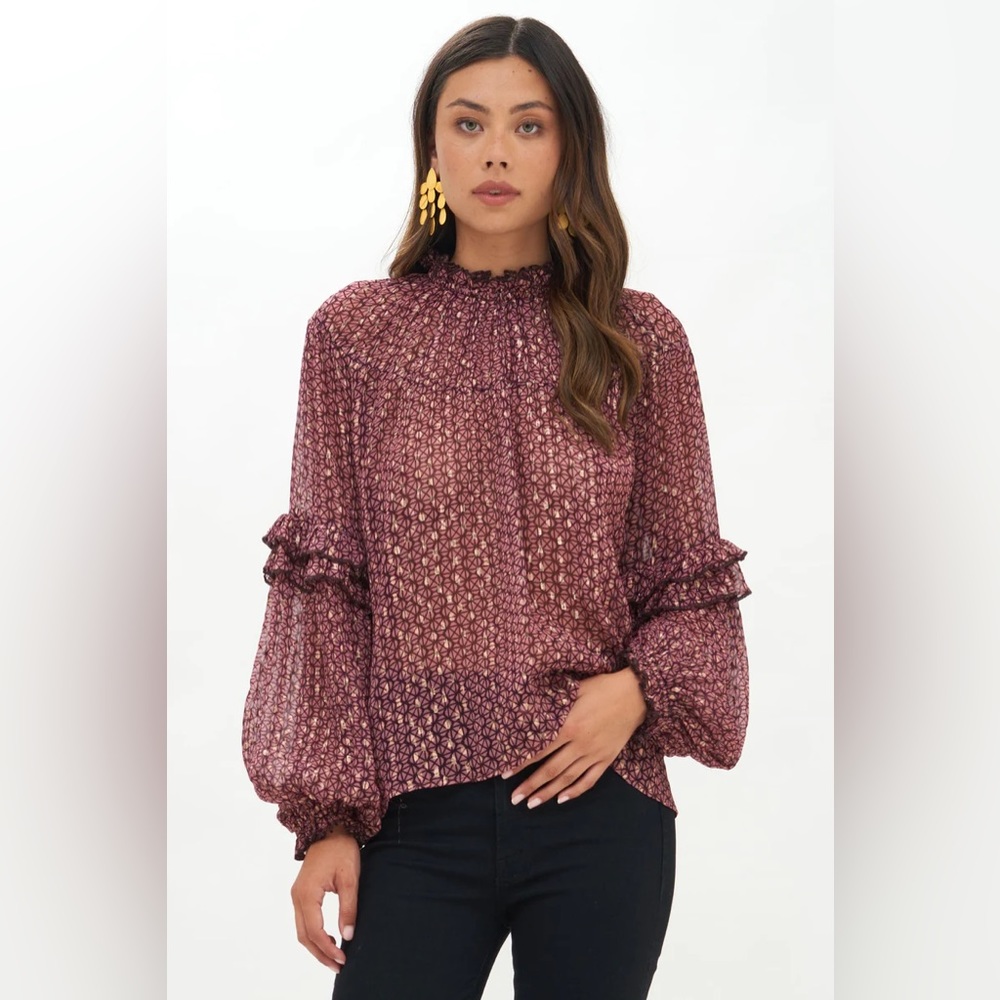 NWT Oliphant Ruffle sleeve Morocco Peral blouse